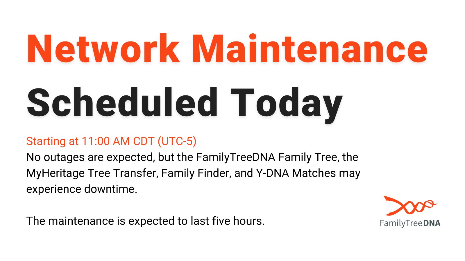 FTDNA maintenance today 11-05-2024